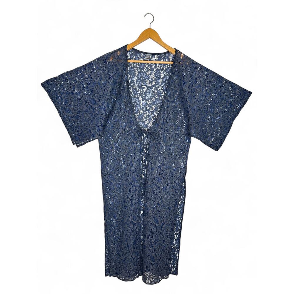 Guess NWT Sunbleached Lace Caftan Kimono Size XS/S Navy Blue Lace Swim Cover